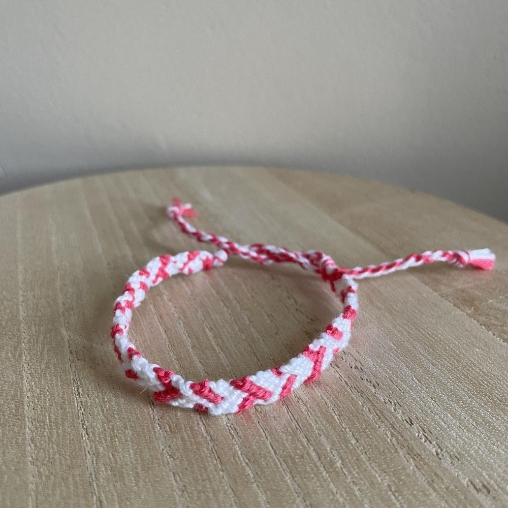 Lucienne Woven Friendship Bracelet OS Pink White Women Cotton Handmade Tie